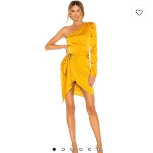 Lovers + Friends One Shoulder Ana Dress in Marigold Yellow